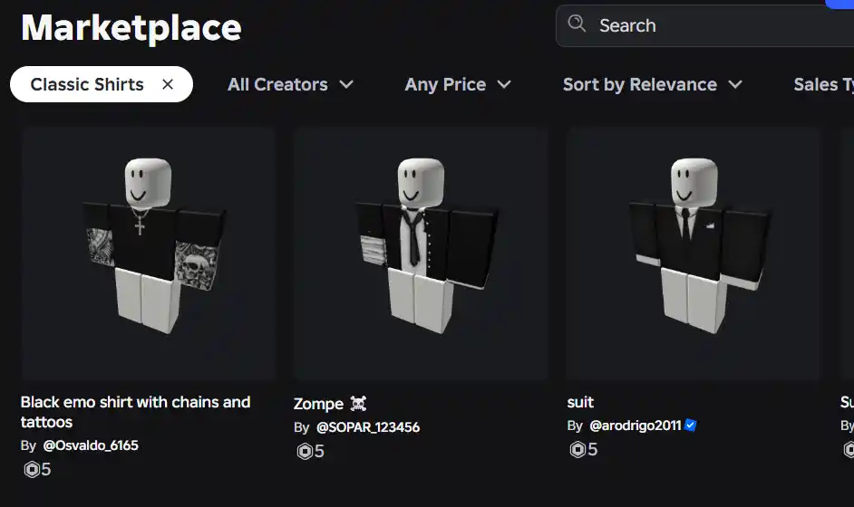 Usuario diseñando ropa en Roblox Creator Dashboard