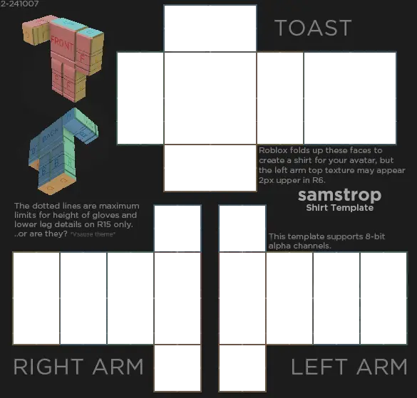 Ejemplo de uso de capas en la plantilla de ropa de Roblox